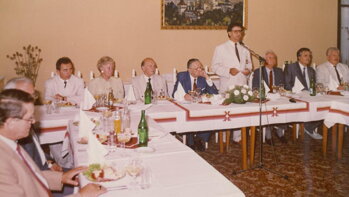  J. Meduna (predseda ČSSZ), H. Schwidling, M. Ercegan, T. Palkovič, V. Černušák (predseda SOV), A. Tarnóczy (predseda OKP) 